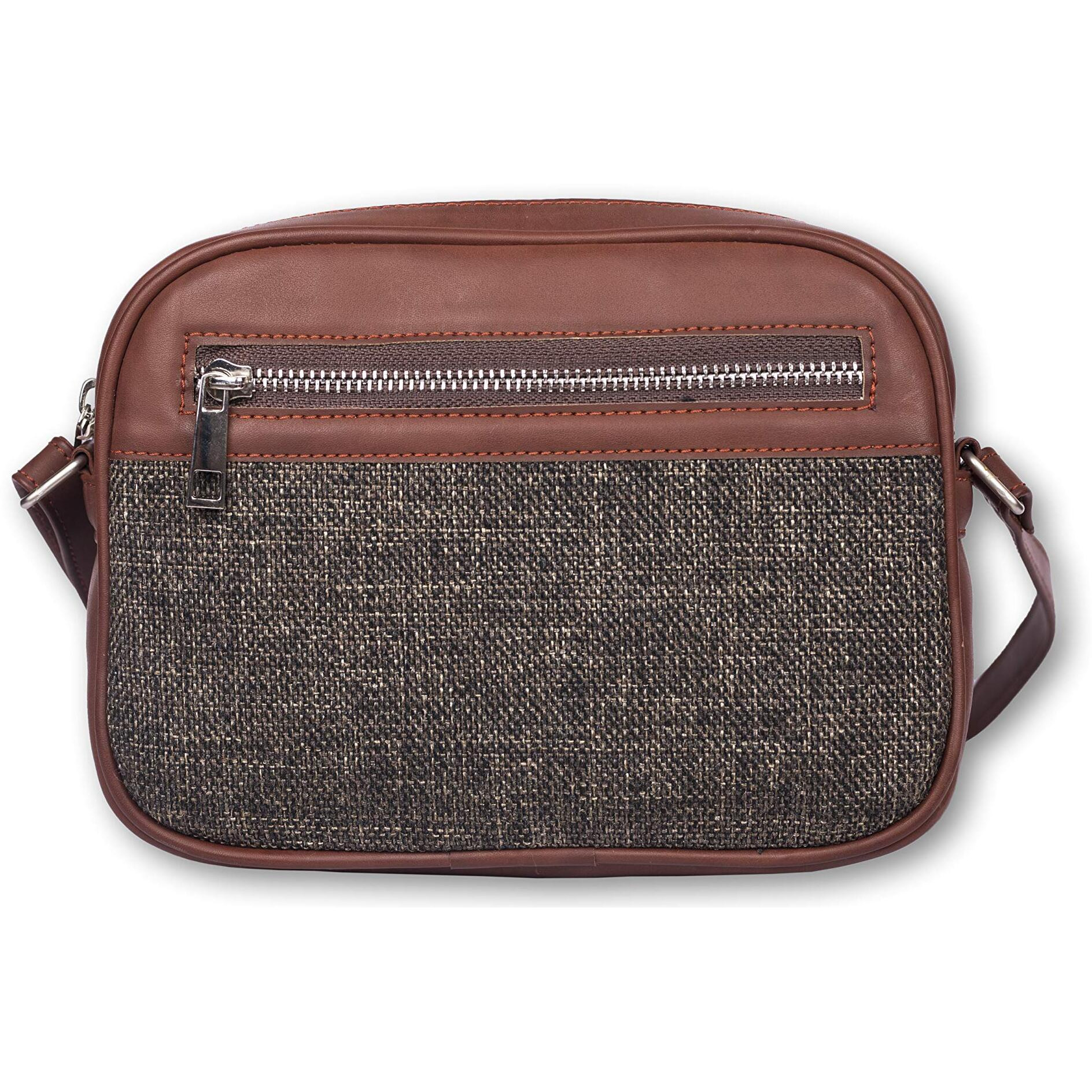 Zouk Sling Bag For Women - Handmade Vegan Leather And Indian Fabric Bags - Sling Bag With Adjustable Shoulder Strap - Bristel Print