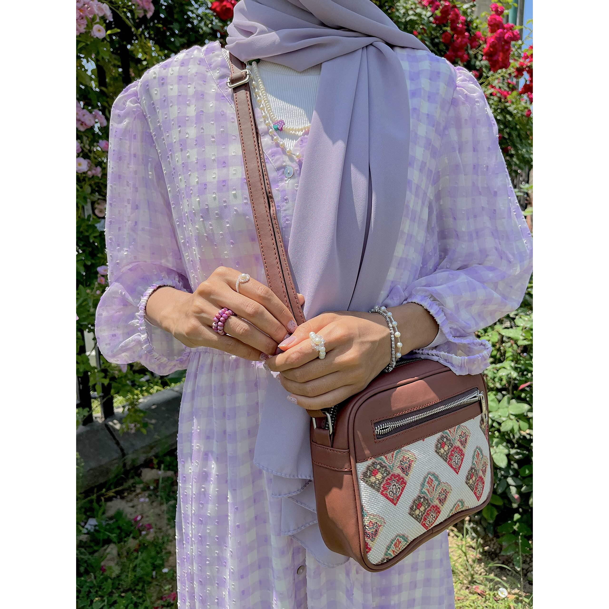 Zouk Handmade Vegan Leather Seashell Motif White Print Women's Sling Bags With Adjustable Shoulder Strap