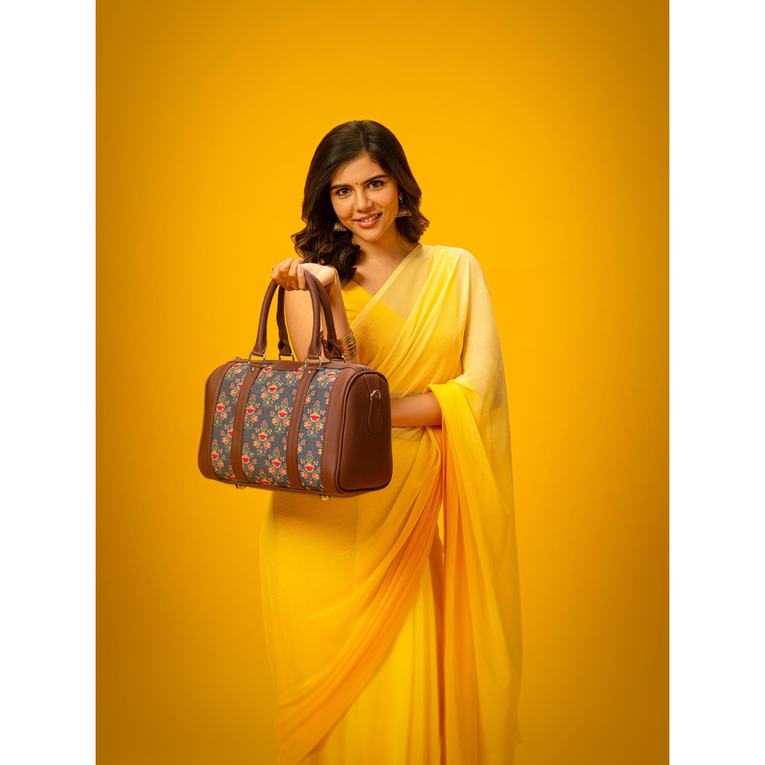 Zouk Handmade Vegan Leather Mughal Garden Print Women's Sling Bags With Adjustable Shoulder Strap