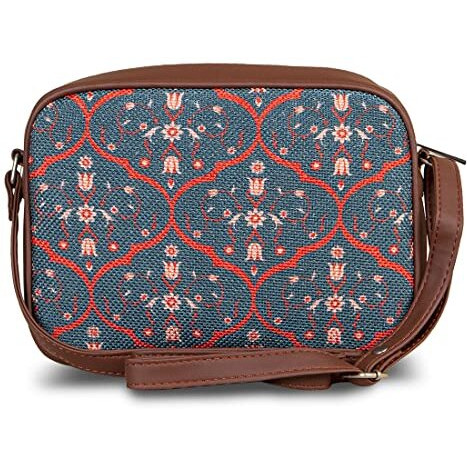 Zouk Handmade Vegan Leather Sheesh Mahal Jaali Motif Print Women's Sling Bags With Adjustable Shoulder Strap