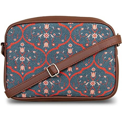 Zouk Handmade Vegan Leather Sheesh Mahal Jaali Motif Print Women's Sling Bags With Adjustable Shoulder Strap