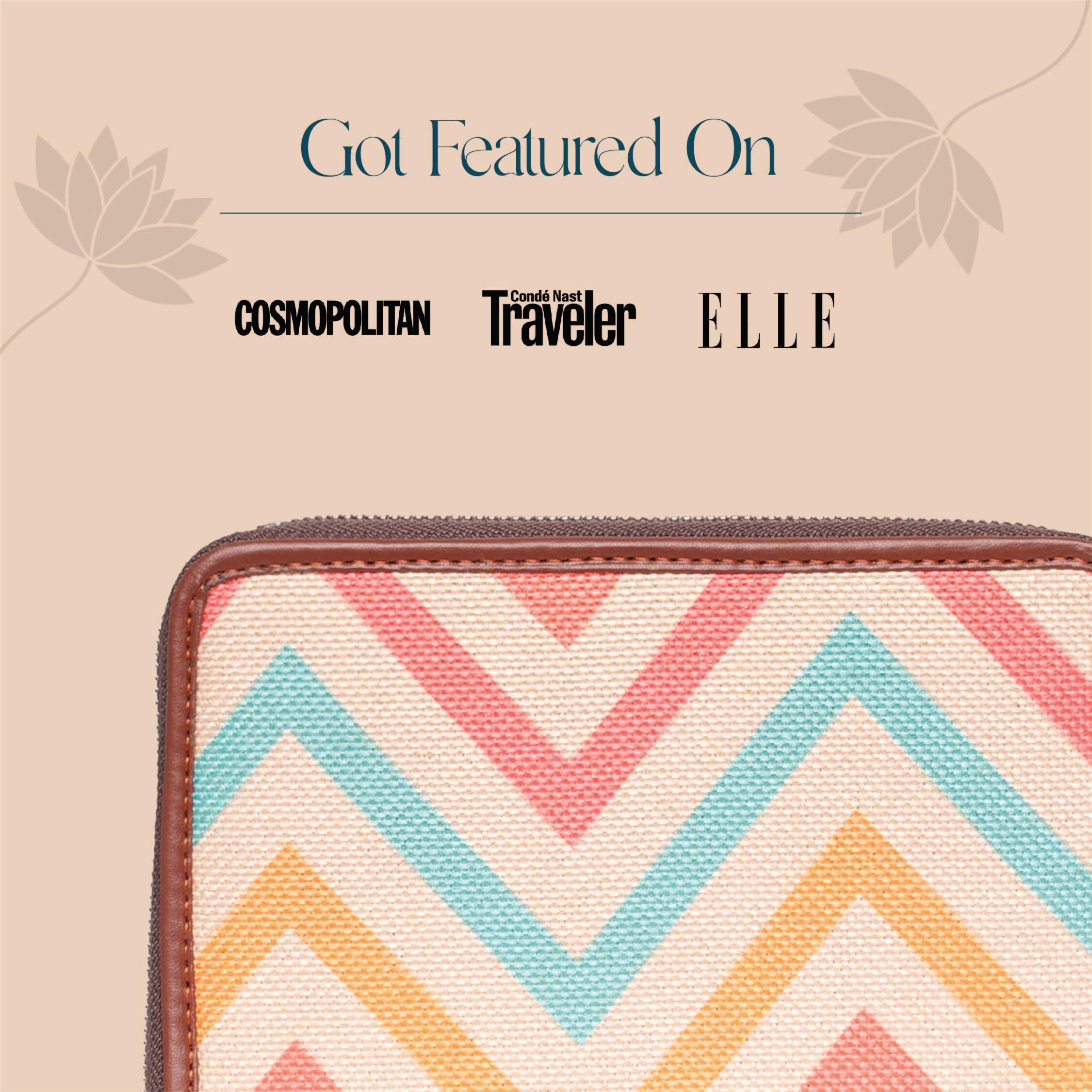 Zouk Women's Vegan Leather And Jute Wav Beach Print Handmade Classic Wallet With Mobile Phone Pocket - Multicolour