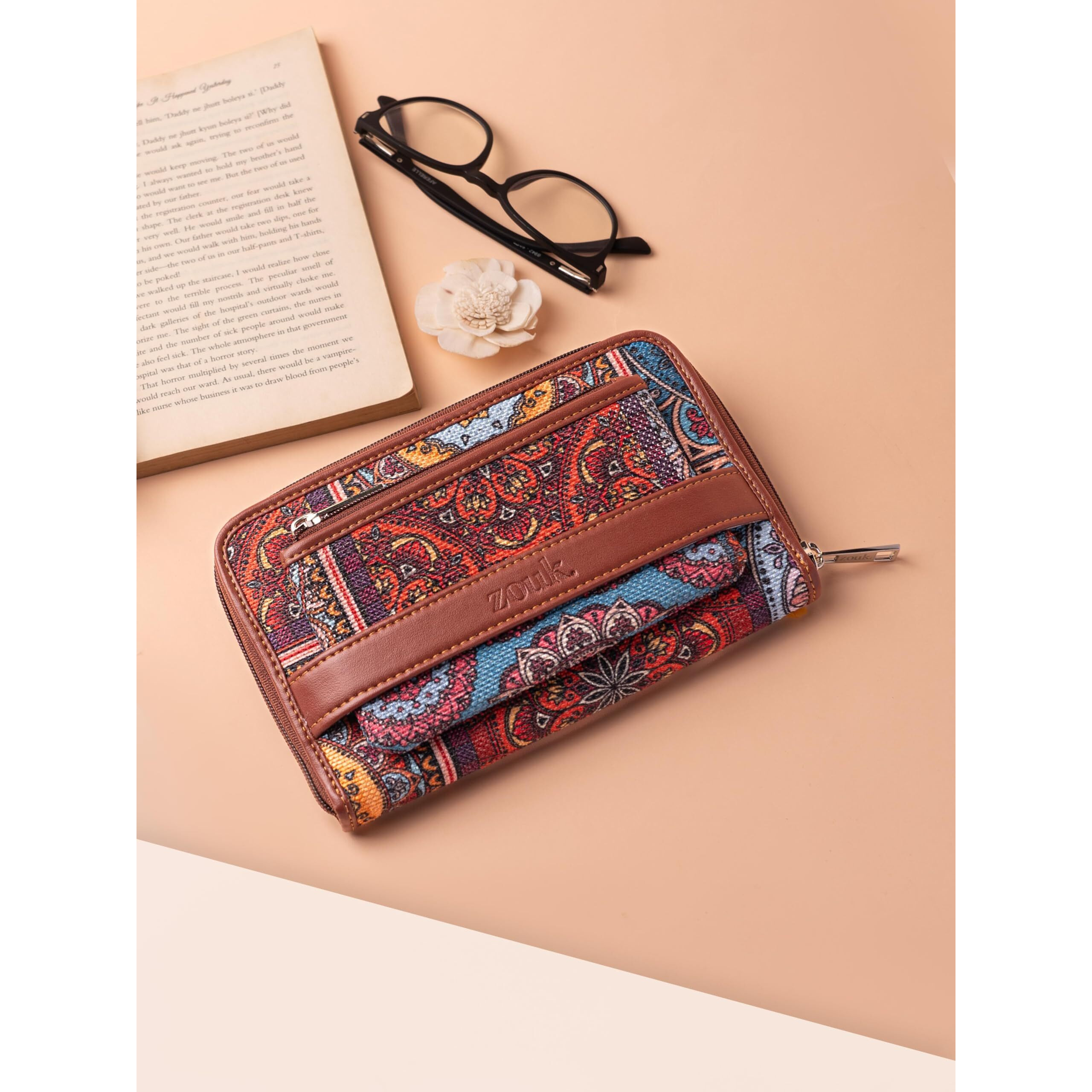 Zouk Wallets For Women - Handmade Classic Wallets For Females - Vegan Leather And Jute Purse For Ladies - Wallets With Mobile Phone Pocket