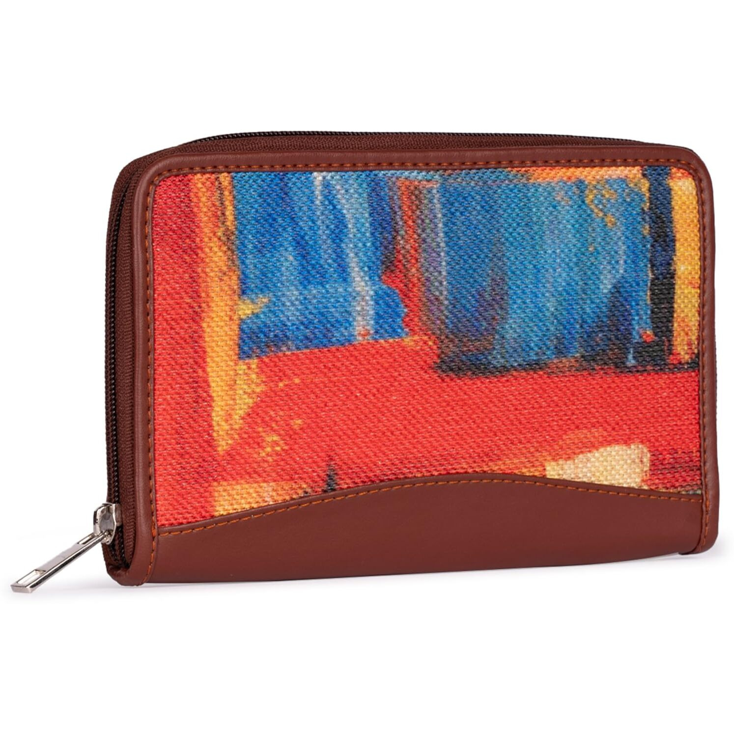 Zouk Women's Handmade Vegan Leather And Jute Purse With Indian Abstract Amaze Print For Mobile Phones (Multicolor)
