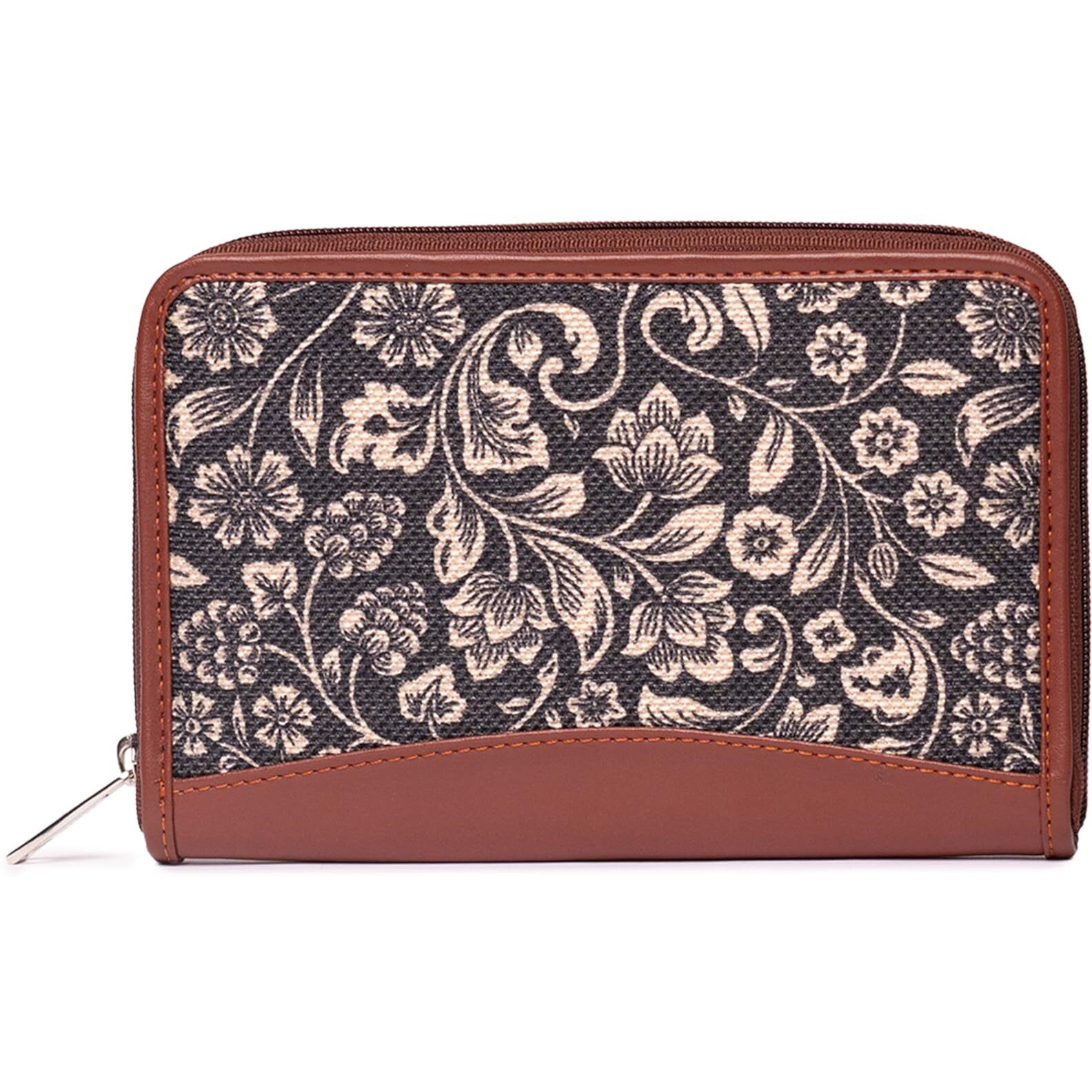 Zouk Women's Flomotif Print Handmade Vegan Leather Wallets And Jute Purse For Ladies - Clutch With Indian Print - Wallets For Mobile Phones (Multicolour)