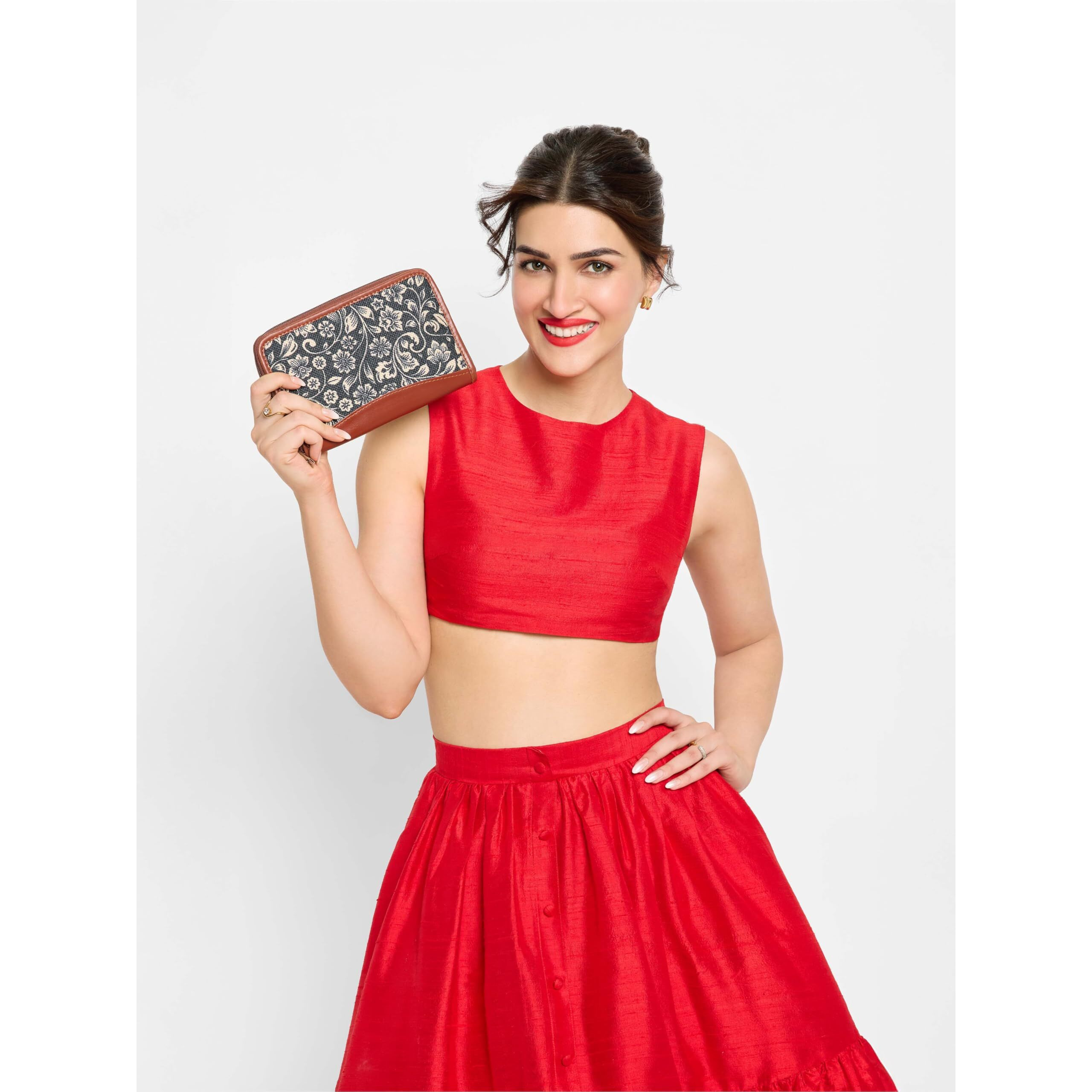 Zouk Women's Flomotif Print Handmade Vegan Leather Wallets And Jute Purse For Ladies - Clutch With Indian Print - Wallets For Mobile Phones (Multicolour)