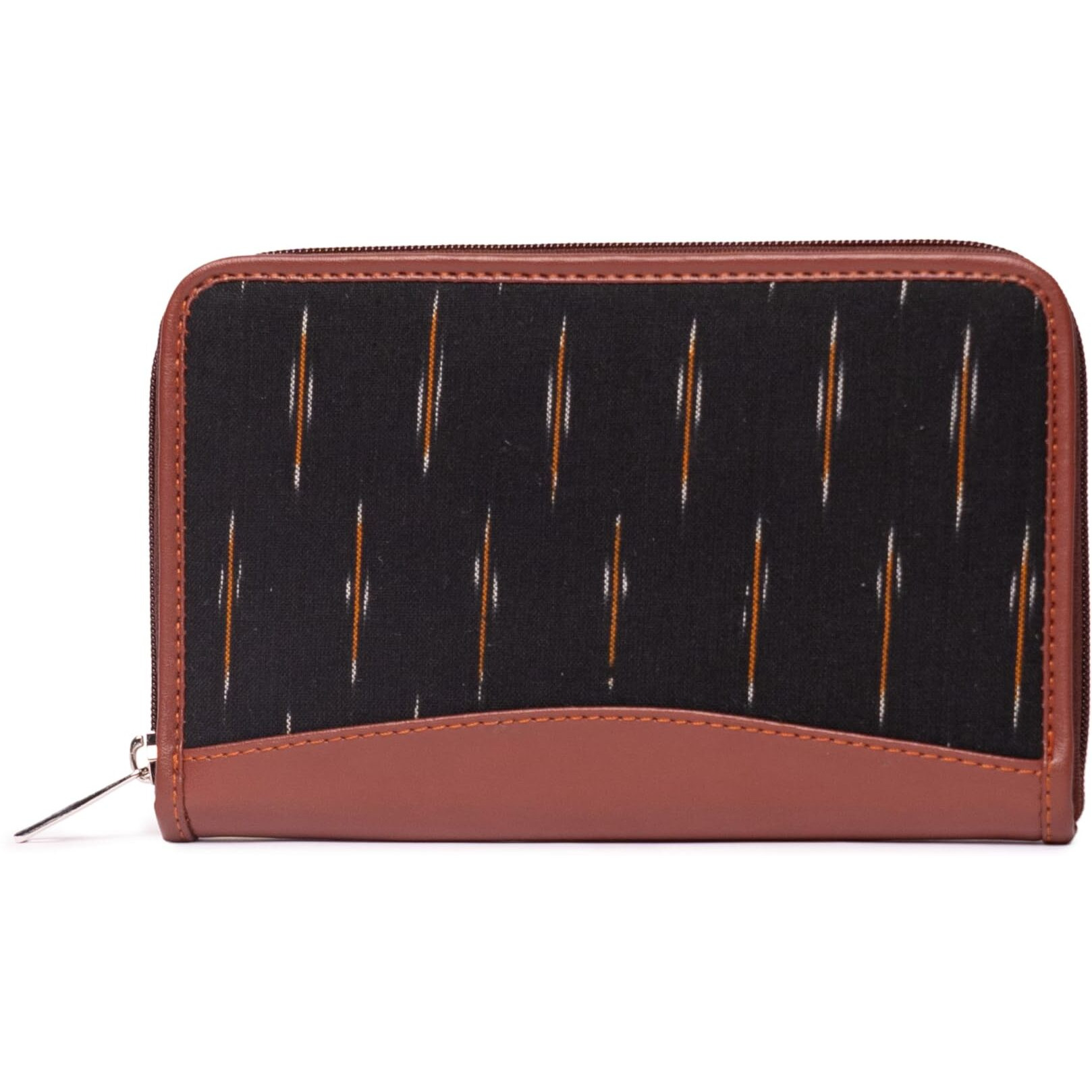 Zouk Brown Ikat Wallets For Women - Handmade Wallets For Females - Vegan Leather And Ikat Purse For Ladies - Clutch With Indian Print - Wallets For Mobile Phones - Ikat Grere Print