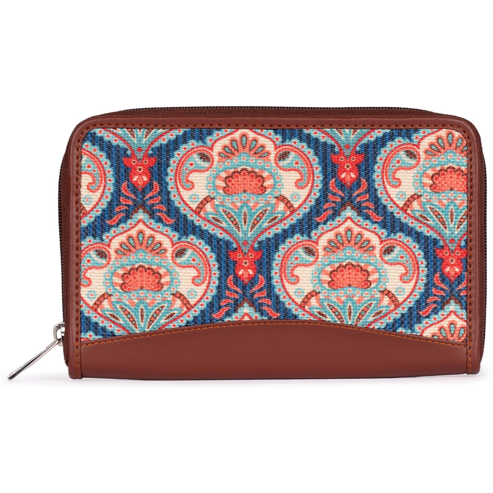 Zouk Women's Handmade Vegan Leather Wallets And Jute Purse For Ladies - Clutch With Indian Print - Wallets For Mobile Phones