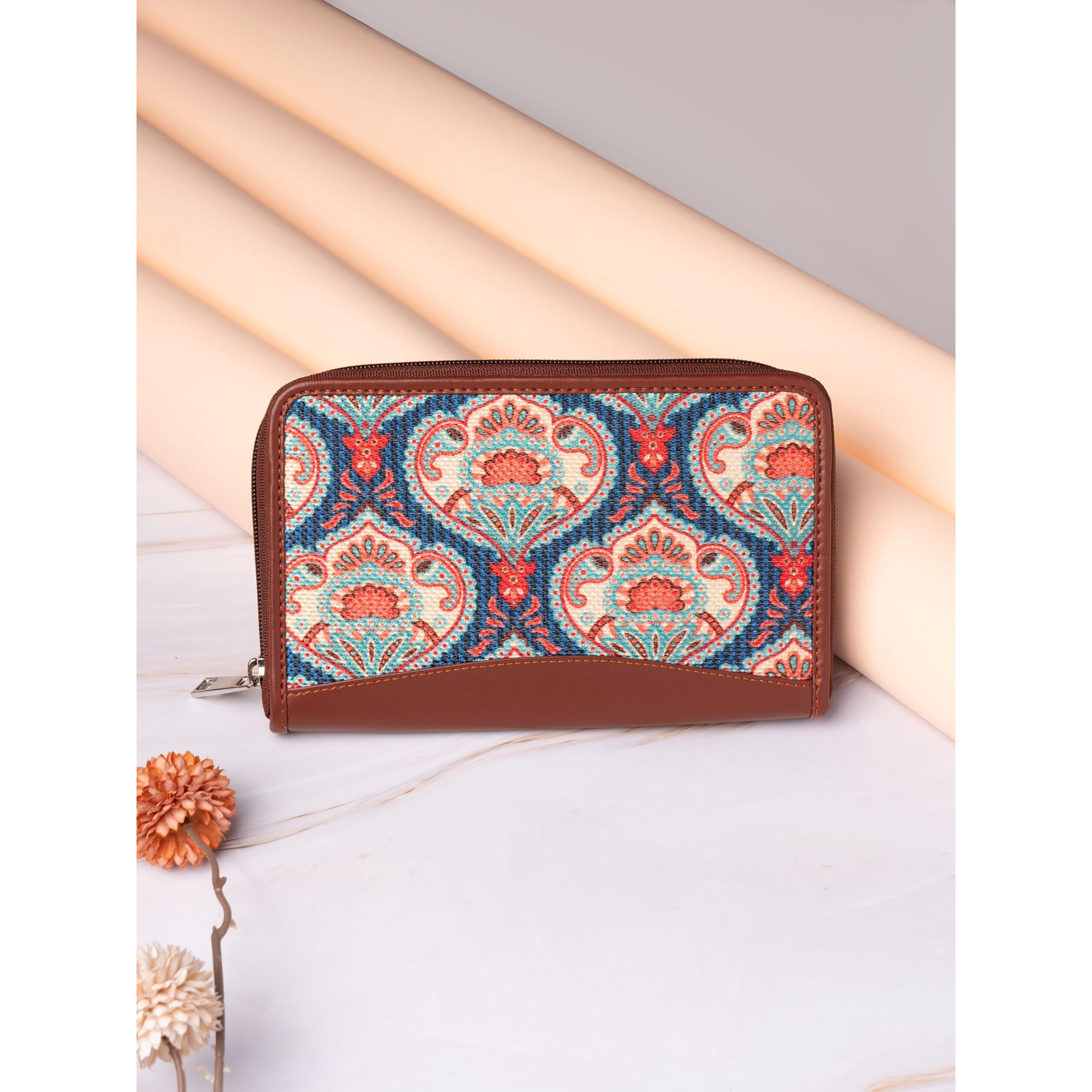 Zouk Women's Handmade Vegan Leather Wallets And Jute Purse For Ladies - Clutch With Indian Print - Wallets For Mobile Phones