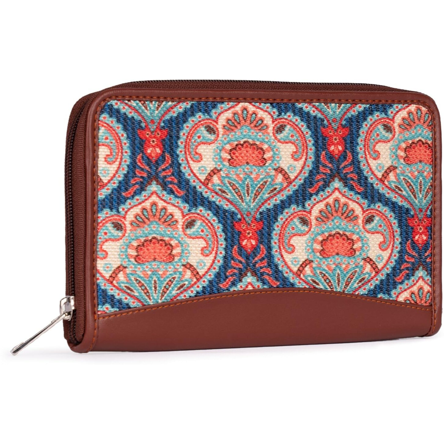Zouk Women's Handmade Vegan Leather Wallets And Jute Purse For Ladies - Clutch With Indian Print - Wallets For Mobile Phones