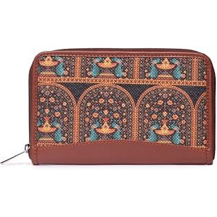 Zouk Women's Handmade Vegan Leather Jute Indian Print Mobile Phones Wallet (Multicolour)