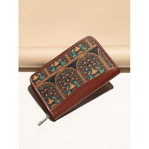 Zouk Women's Handmade Vegan Leather Jute Indian Print Mobile Phones Wallet (Multicolour)