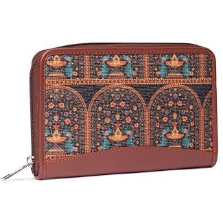 Zouk Women's Handmade Vegan Leather Jute Indian Print Mobile Phones Wallet (Multicolour)