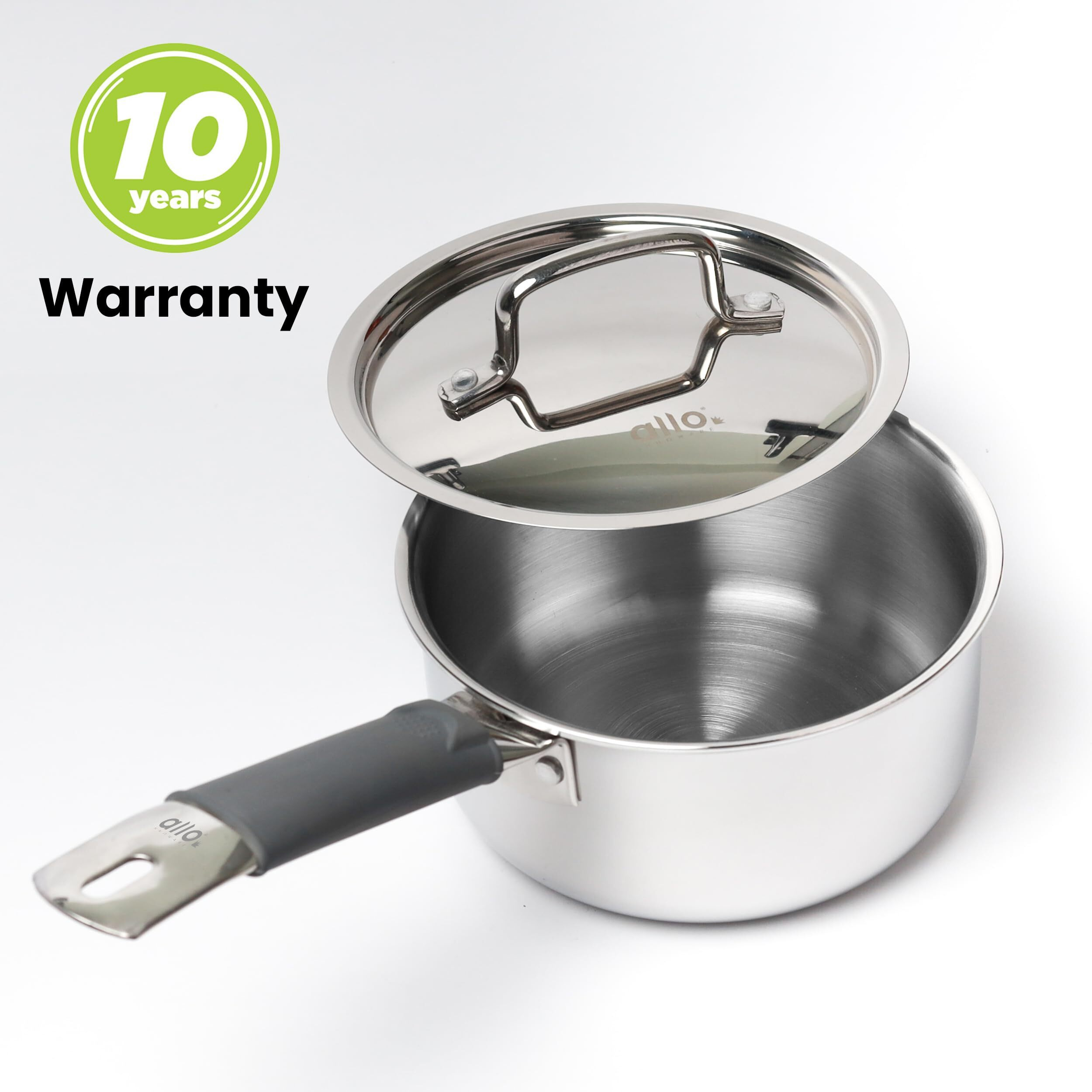Allo Triply Stainless Steel Sauce Triply Tea Pan/Milkpan, For Chai/Boil/Warm/Herb-Spice-Infusion, Heat Resist Handle With Lid Induction Friendly Naturally Non-Stick,10 Years Warranty, 20Cm, 3.3 Litres