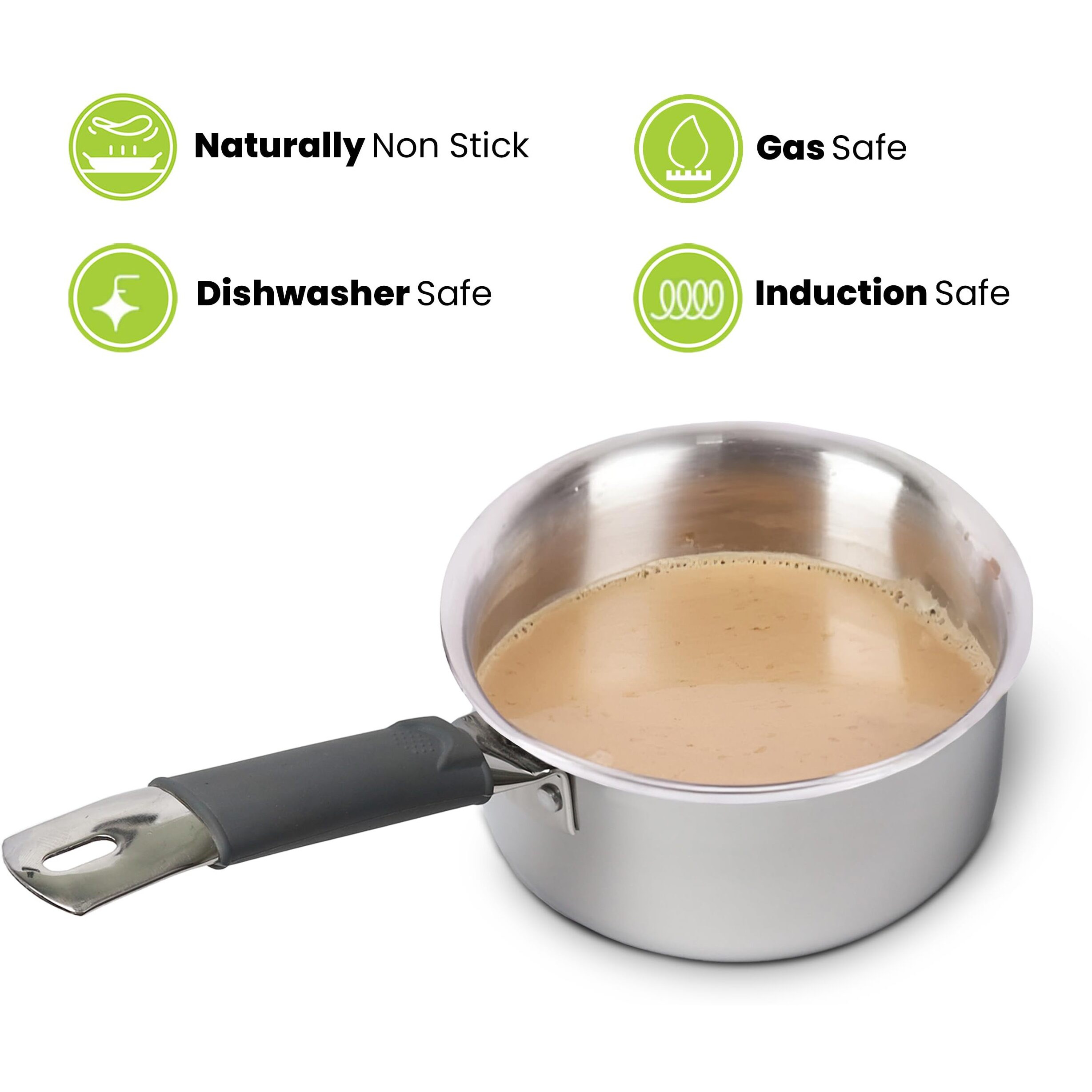 Allo Triply Stainless Steel Sauce Triply Tea Pan/Milkpan, For Chai/Boil/Warm/Herb-Spice-Infusion, Heat Resist Handle With Lid Induction Friendly Naturally Non-Stick,10 Years Warranty, 20Cm, 3.3 Litres