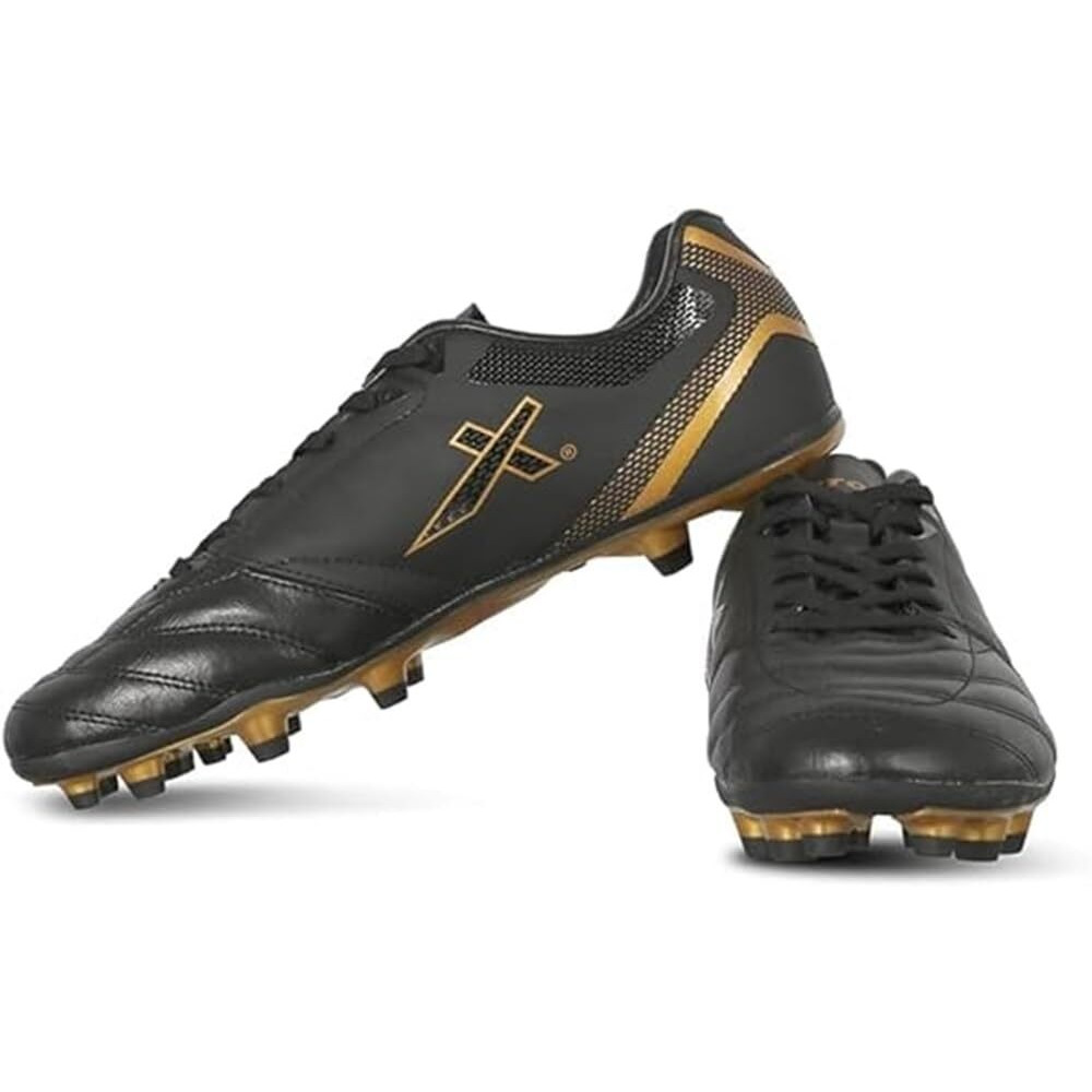 Vector X Blaze-Size- 2.0 Men's Football Shoes|Sports And Soccer With Upper Tpu/Synthetic Leather Comfortable Football Shoes |Men And Adult | Walking |Lace-Up |(Black-Gold, Size-5)