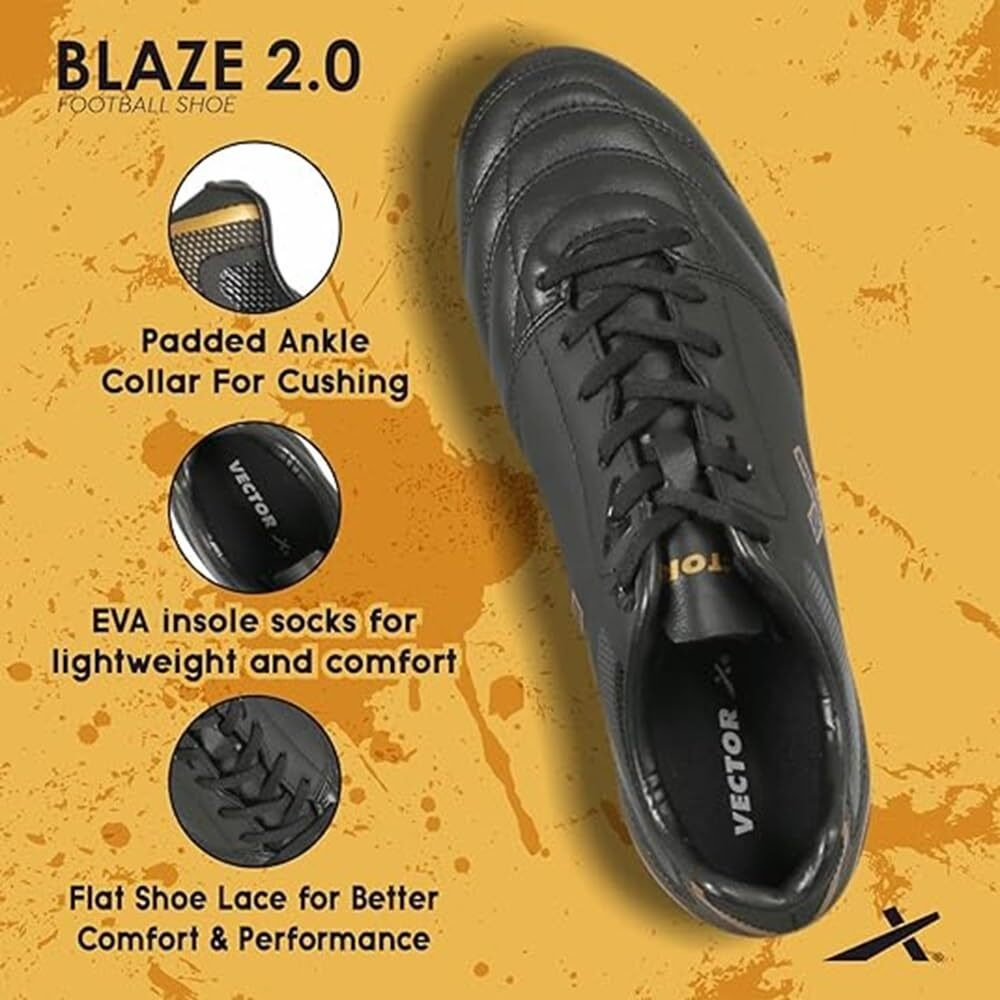 Vector X Blaze-Size- 2.0 Men's Football Shoes|Sports And Soccer With Upper Tpu/Synthetic Leather Comfortable Football Shoes |Men And Adult | Walking |Lace-Up |(Black-Gold, Size-5)
