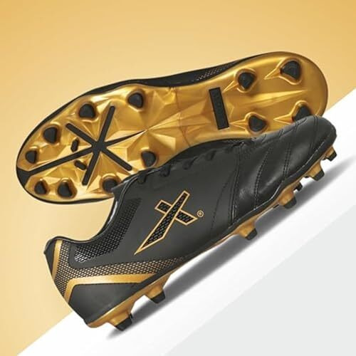 Vector X Blaze-Size- 2.0 Men's Football Shoes|Sports And Soccer With Upper Tpu/Synthetic Leather Comfortable Football Shoes |Men And Adult | Walking |Lace-Up |(Black-Gold, Size-7)