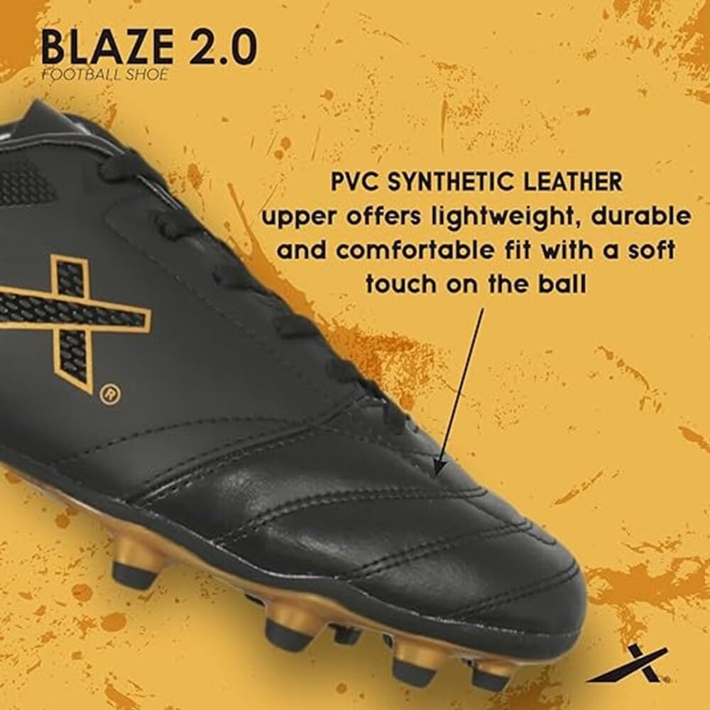 Vector X Blaze-Size- 2.0 Men's Football Shoes|Sports And Soccer With Upper Tpu/Synthetic Leather Comfortable Football Shoes |Men And Adult | Walking |Lace-Up |(Black-Gold, Size-9)