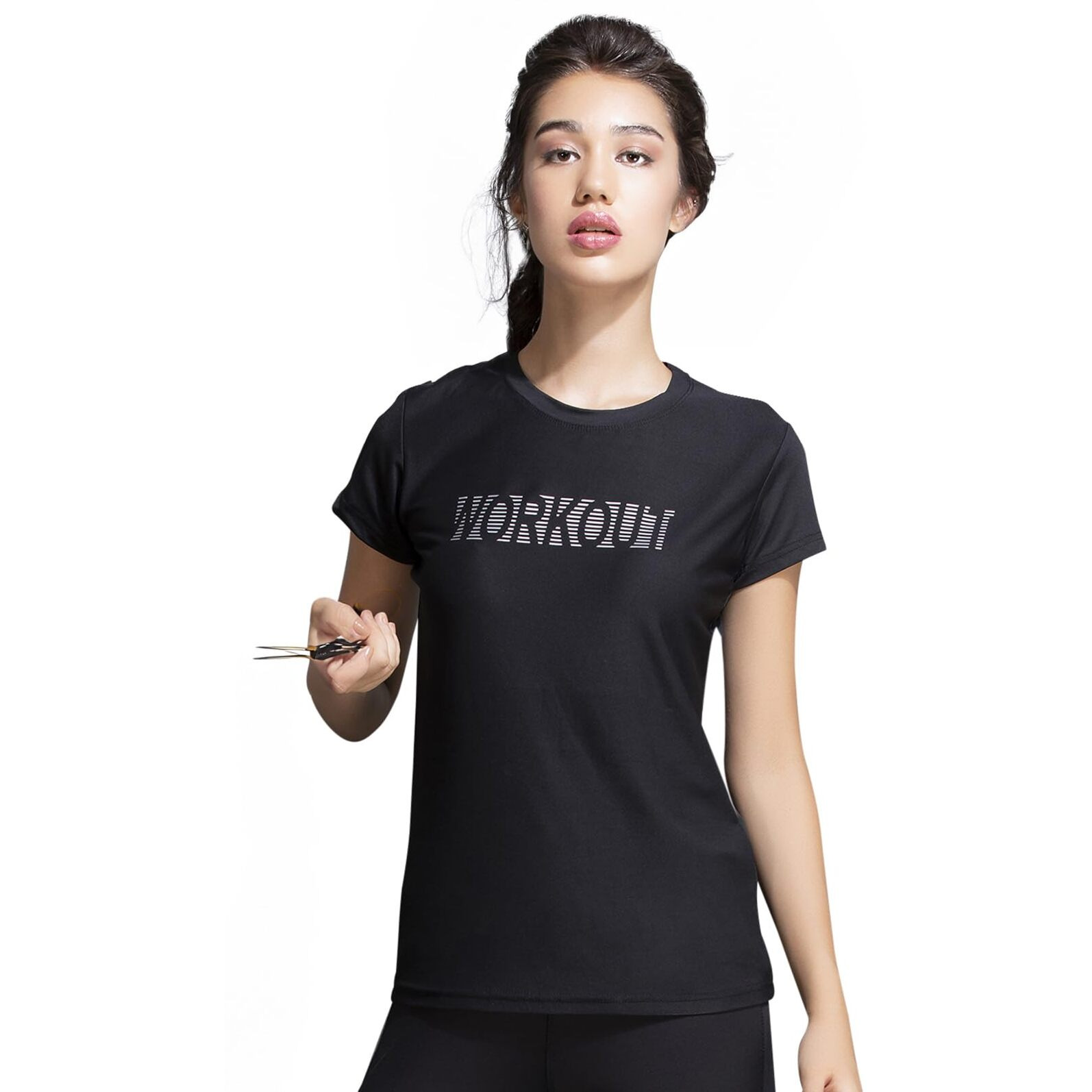 Clovia Women's Gym/Sports Text Print Activewear T-Shirt (At0112P13_Black_M)
