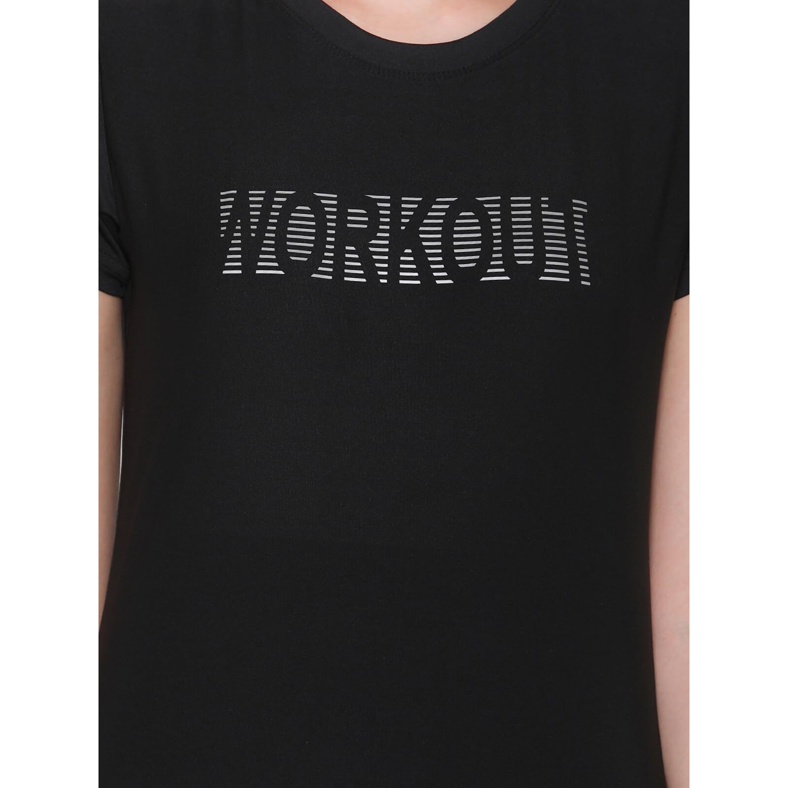 Clovia Women's Gym/Sports Text Print Activewear T-Shirt (At0112P13_Black_M)