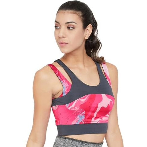 Clovia Women's Polyester Lightly Padded Wire Free Sports Bra (Br2159P22M_Pink_M)