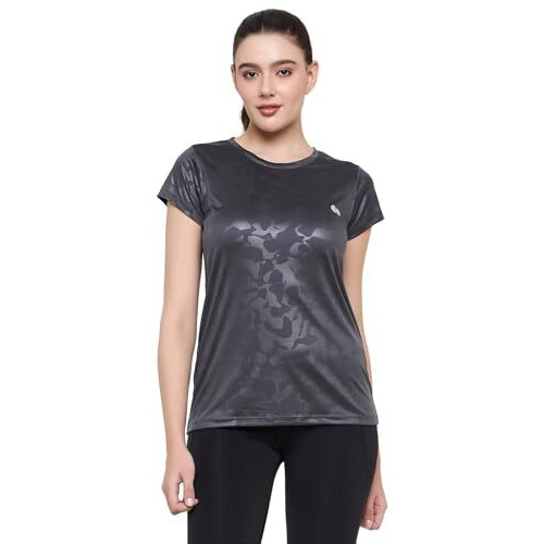 Clovia Women's Polyester Activewear Short Sleeve Sports T-Shirt (At0124A01_Grey_L)