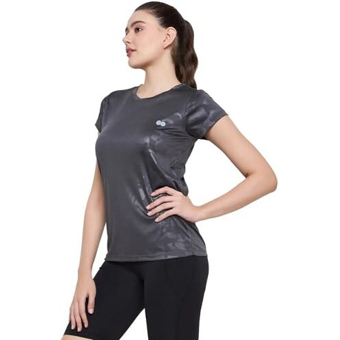 Clovia Women's Polyester Activewear Short Sleeve Sports T-Shirt (At0124A01_Grey_L)