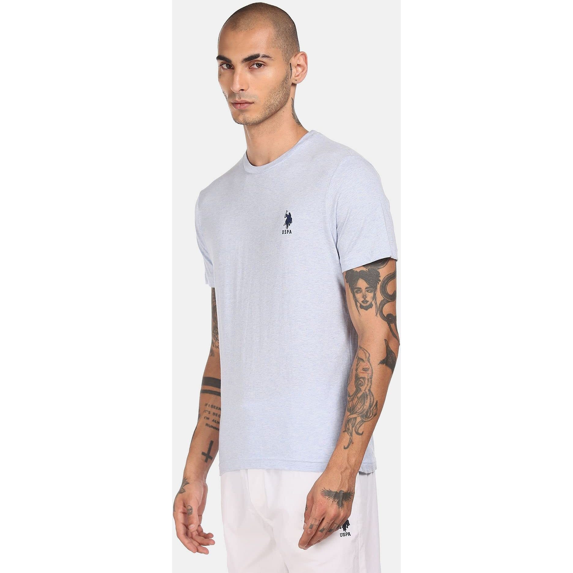 U.S. Polo Assn. Mens Crew Neck Embroidered Logo Regular Fit I633 Lounge T-Shirt - Pack Of 1 (Pale Blue Mel S)