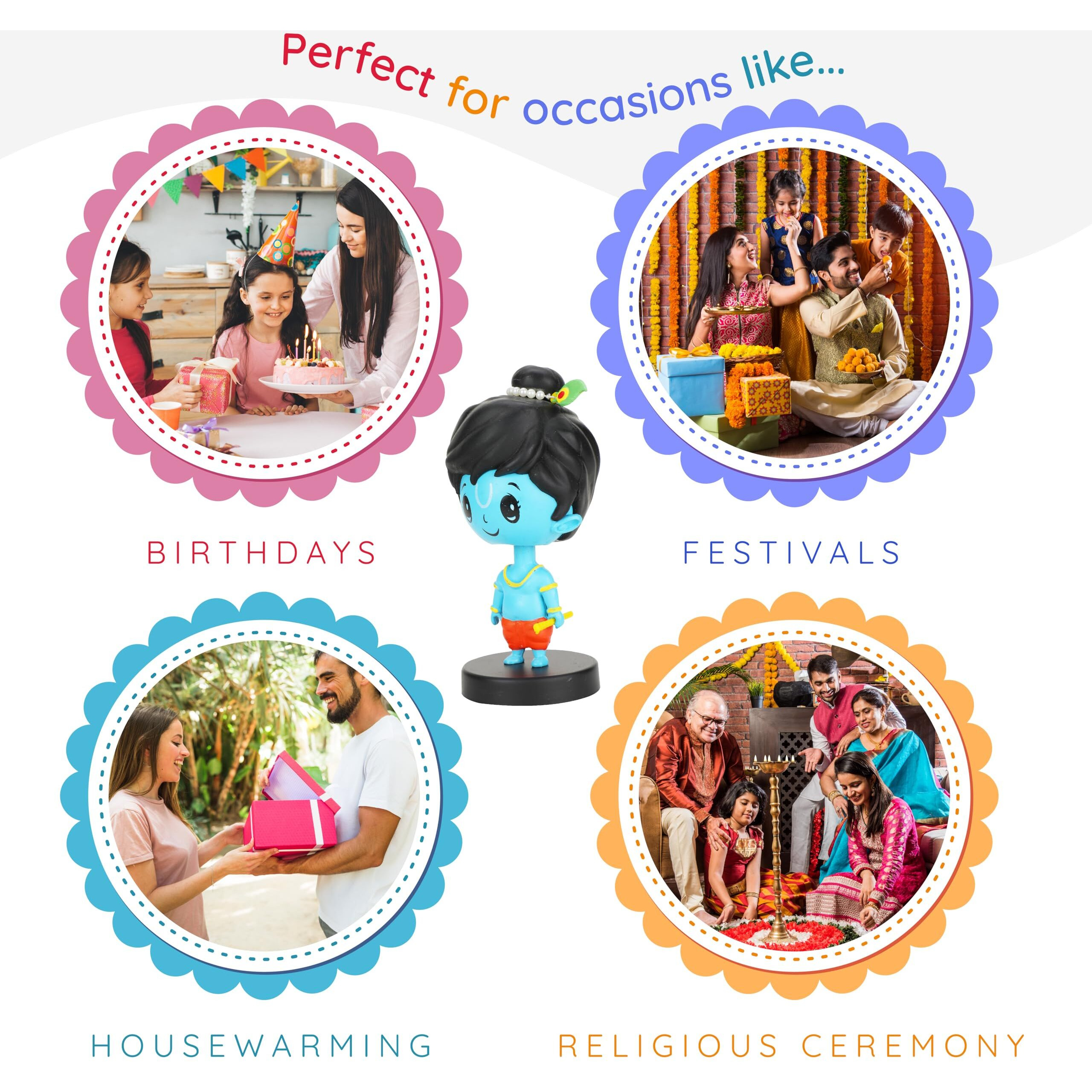 Webby Lord Shri Krishna Bobblehead Toys For Kids | Decoration Items For Home Dcor, Car Dashboard, And Office Table | God Statue For Festival | Diwali | Birthday Gift For Kids, Family And Friends