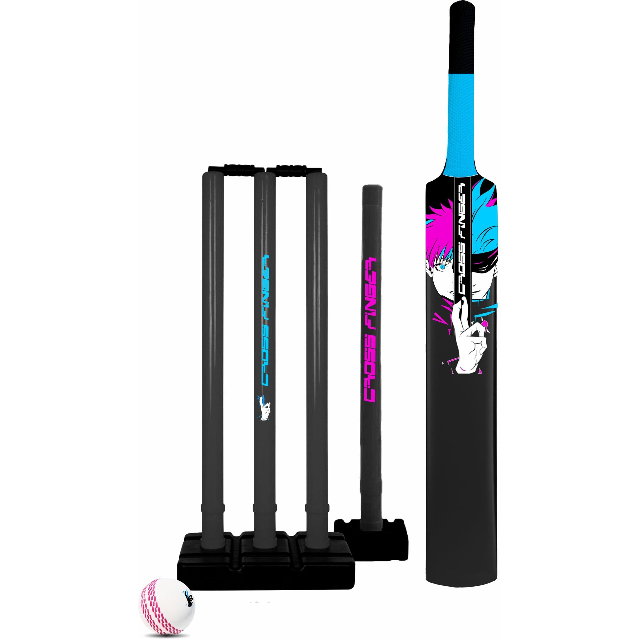 Jaspo Anime Cricket Kit  Full Size Plastic Bat, Synthetic Ball, Stumps & Kit Bag  Lightweight & Durable Tennis Cricket Plastic Kit (Cricket Kit, Anime)