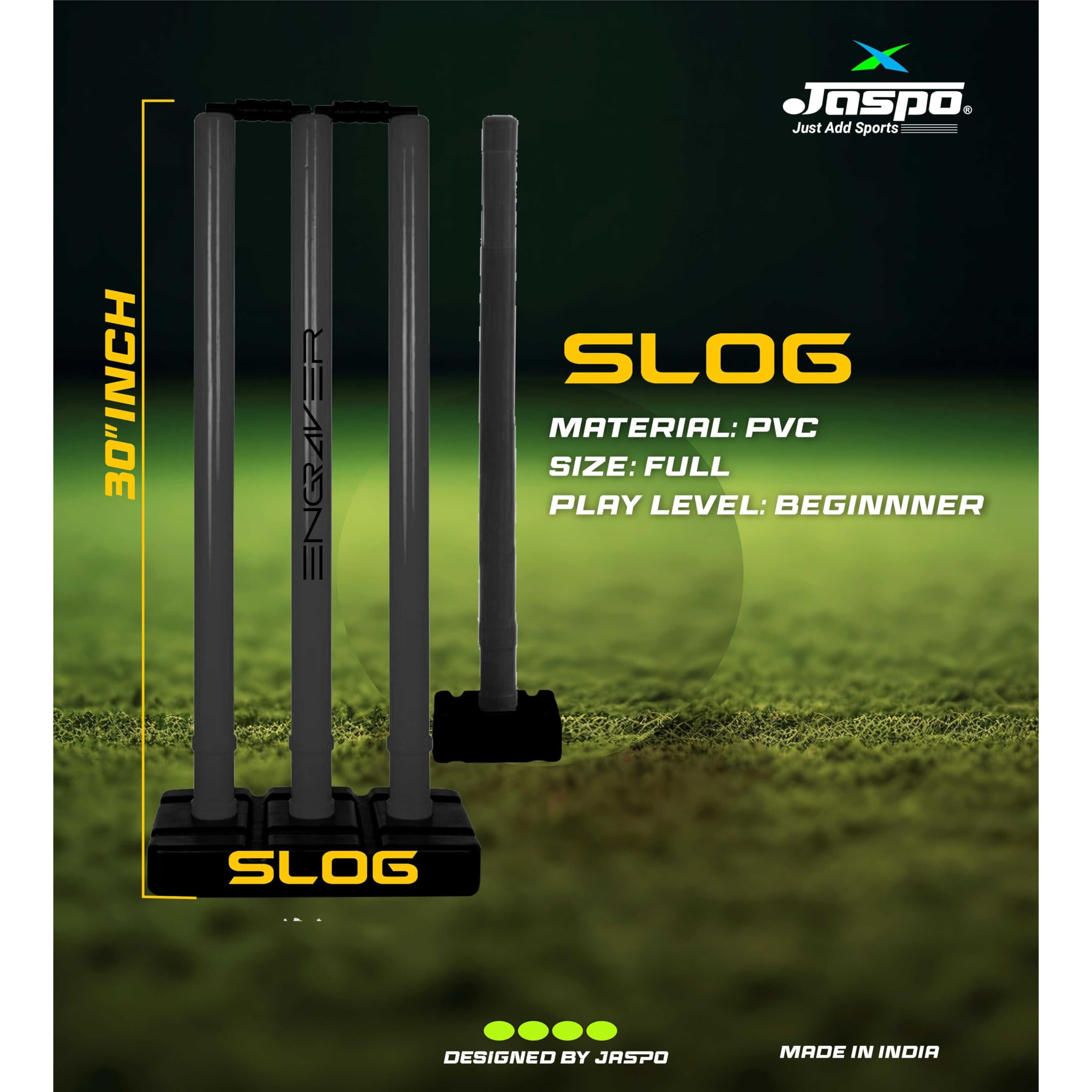 Jaspo Slog Engraver Cricket Kit  Full Size Plastic Bat, Synthetic Ball, Stumps & Kit Bag  Lightweight & Durable Tennis Cricket Plastic Kit (Wicket Set Only)