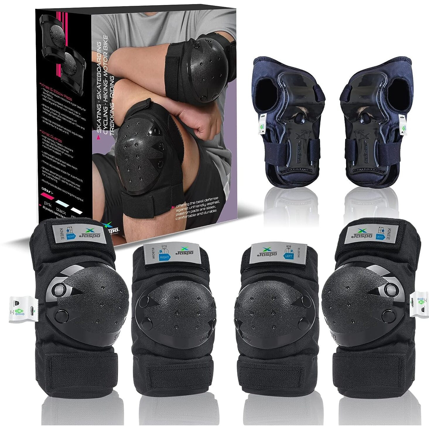Jaspo Urban Rider Plastron Saver 3 Professional Protective Kit (Knee/Elbow/Wrist Guard) Multi Purpose Safety Kit For Skateboarding, Roller Skating, Inline Skating, Cycling And Other Sports