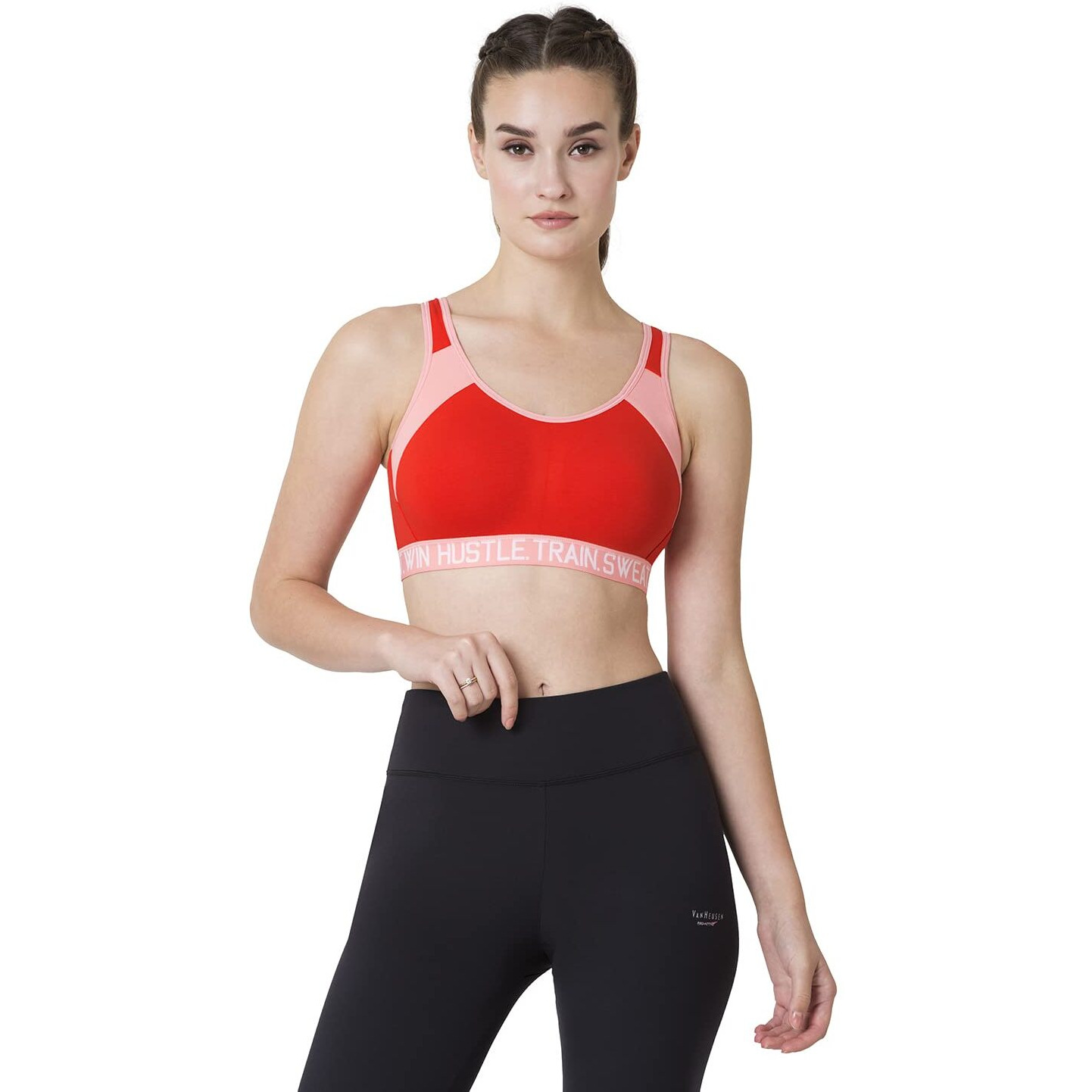 Van Heusen Proactive Women Sports Bra - Cotton Elastane - Anti Bacterial, Wireless, Non Padded, Full Coverage Tomato Red