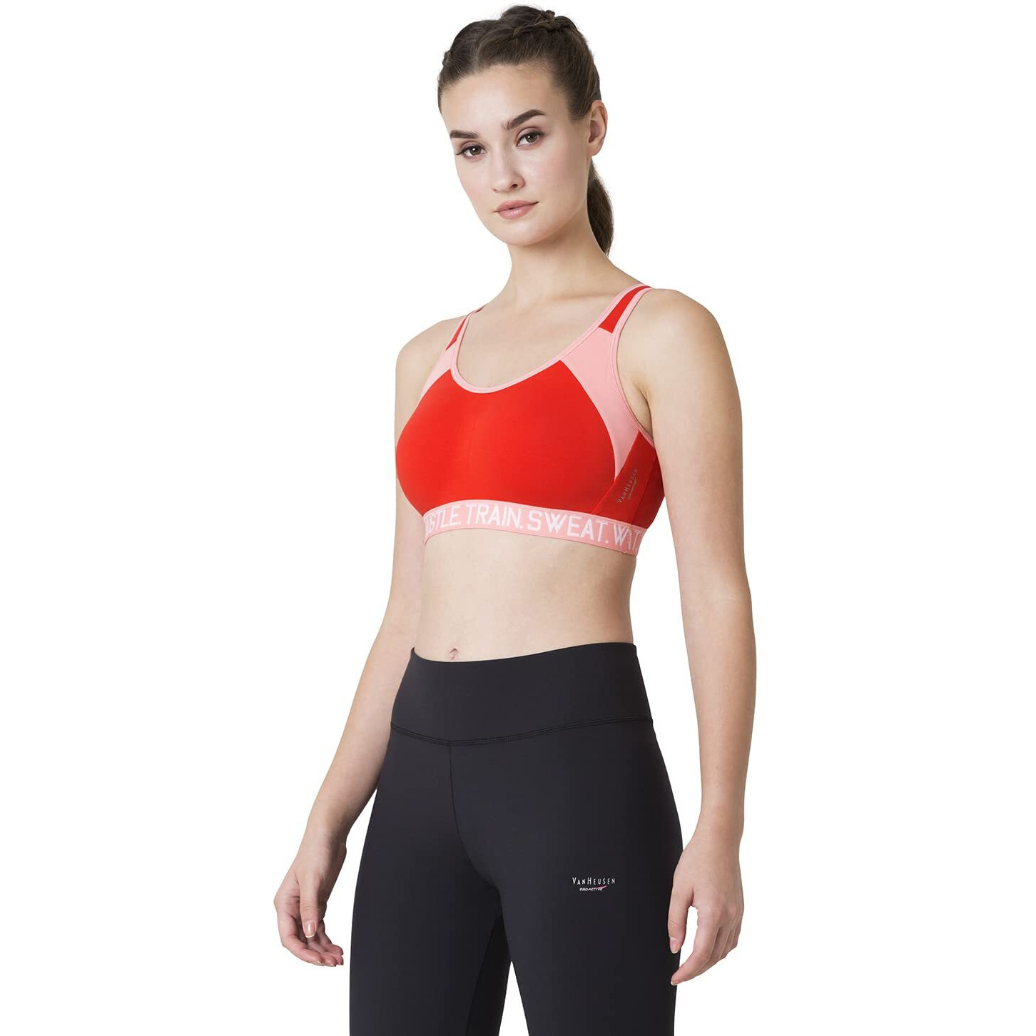 Van Heusen Proactive Women Sports Bra - Cotton Elastane - Anti Bacterial, Wireless, Non Padded, Full Coverage Tomato Red