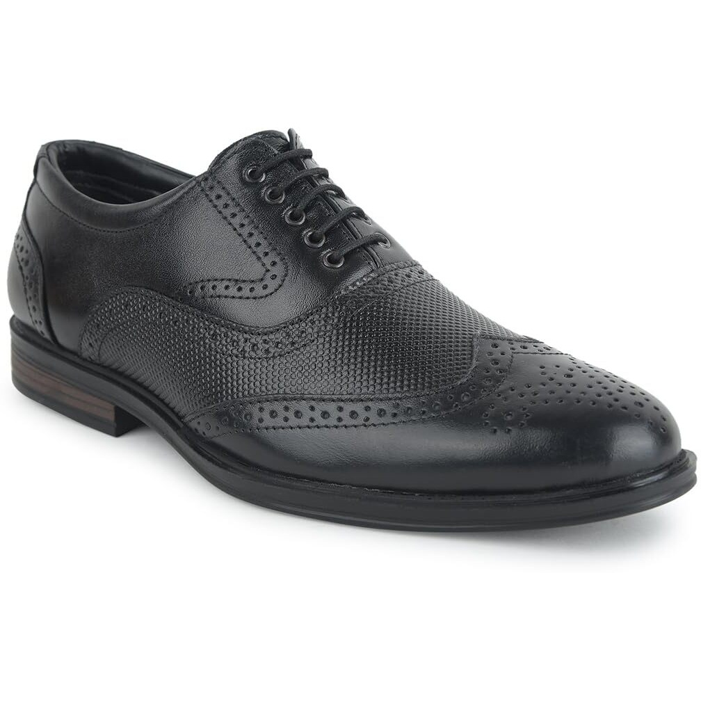 Liberty Fortune Hol-125E Lacing Brogue Shoes For Men With Pu Sole | Comfortable & Lightweight | Cushioned Footbed | Durable & Trendy Design | Leather Insole | Formal Footwear (Black - 41Eu)