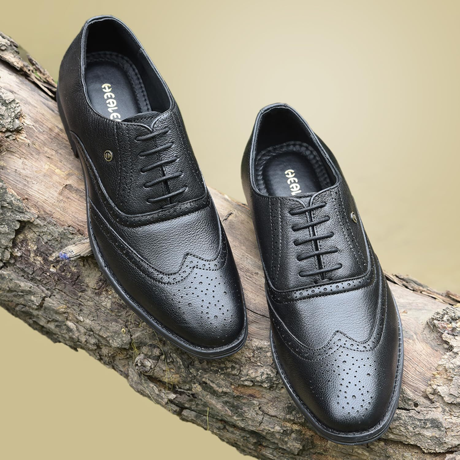 Liberty Fortune Hol-125E Lacing Brogue Shoes For Men With Pu Sole | Comfortable & Lightweight | Cushioned Footbed | Durable & Trendy Design | Leather Insole | Formal Footwear (Black - 41Eu)