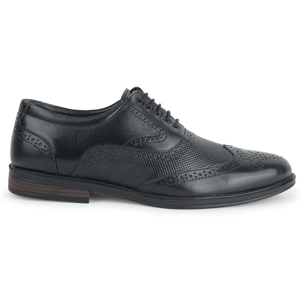 Liberty Fortune Hol-125E Lacing Brogue Shoes For Men With Pu Sole | Comfortable & Lightweight | Cushioned Footbed | Durable & Trendy Design | Leather Insole | Formal Footwear (Black - 41Eu)