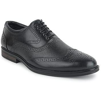 Liberty Fortune Hol-125E Lacing Brogue Shoes For Men With Pu Sole | Comfortable & Lightweight | Cushioned Footbed | Durable & Trendy Design | Leather Insole | Formal Footwear (Black - 44Eu)