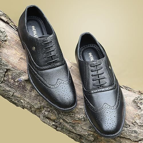 Liberty Fortune Hol-125E Lacing Brogue Shoes For Men With Pu Sole | Comfortable & Lightweight | Cushioned Footbed | Durable & Trendy Design | Leather Insole | Formal Footwear (Black - 44Eu)