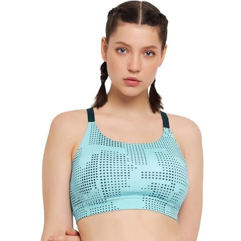 Clovia Women's Medium Impact Padded Printed Sports Bra With Removable Cups (Brs067P03_Blue_Xxl)