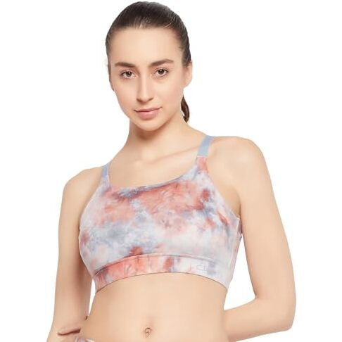 Clovia Women's Medium Impact Padded Printed Sports Bra With Removable Cups (Brs067P05_Grey_M)