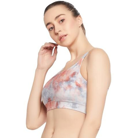 Clovia Women's Medium Impact Padded Printed Sports Bra With Removable Cups (Brs067P05_Grey_M)