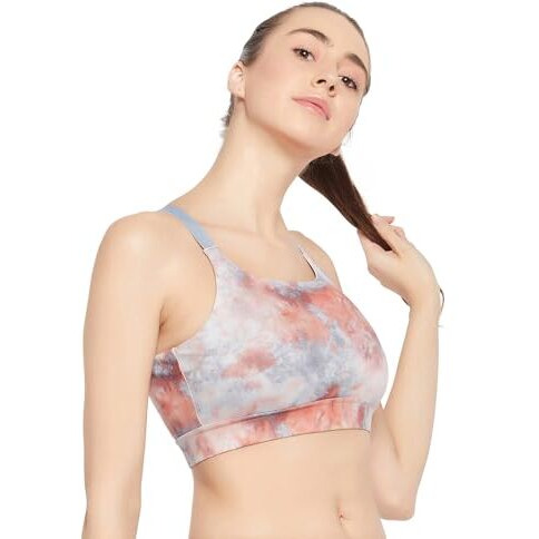 Clovia Women's Medium Impact Padded Printed Sports Bra With Removable Cups (Brs067P05_Grey_M)