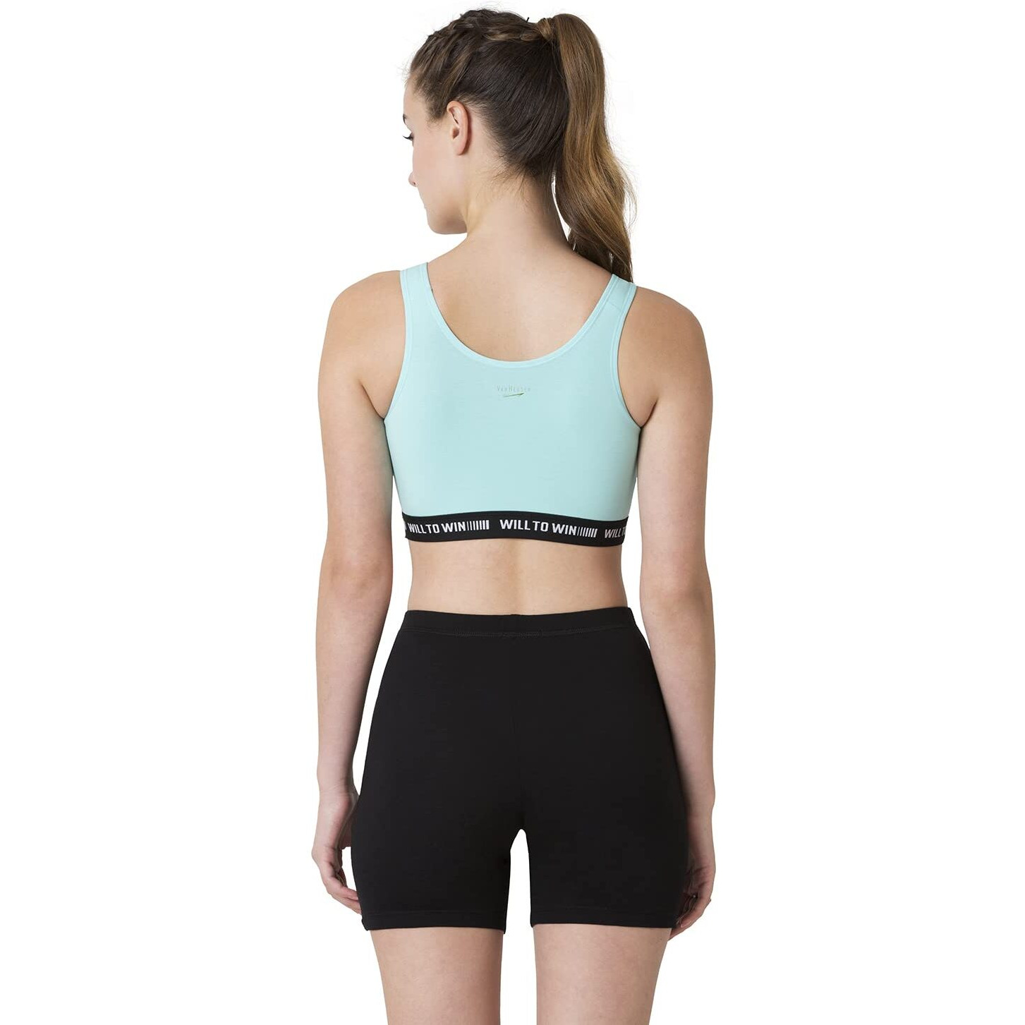 Van Heusen Proactive Women Sports Bra - Cotton Elastane - Anti Bacterial, Wireless, Non Padded, Full Coverage, Light Impact Aruba Blue