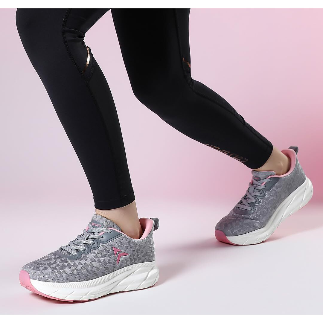 Avant Women's Libra Running & Training Shoes - Superior Cushioning, Enhanced Grip Outsole, Superior Traction, Anti Skid, Lightweight, Shock Absorption Tech, Sports Footwear (Avwsh029Cl02Uk8_Grey/Pink)