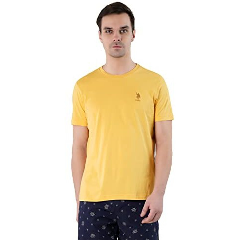 U.S. Polo Assn. Mens Crew Neck Embroidered Logo I633 Lounge Regular Fit T-Shirt - Pack Of 1 (Ochre Yellow Large)