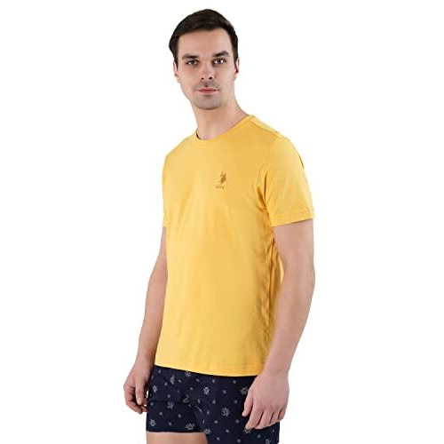 U.S. Polo Assn. Mens Crew Neck Embroidered Logo I633 Lounge Regular Fit T-Shirt - Pack Of 1 (Ochre Yellow Large)