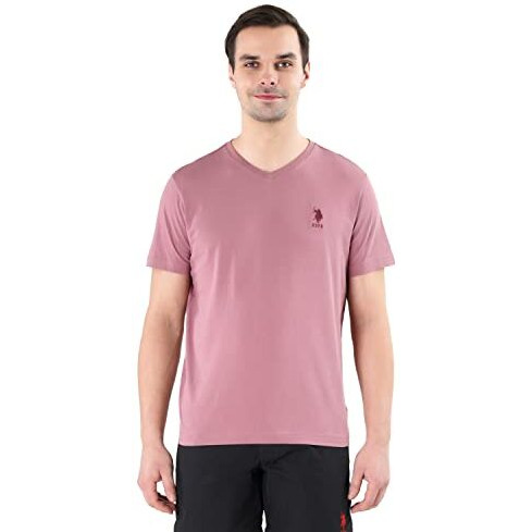 U.S. Polo Assn. Mens V-Neck Embroidered Logo I638 Lounge Regular Fit T-Shirt-Pack Of 1 (Deep Pink L)