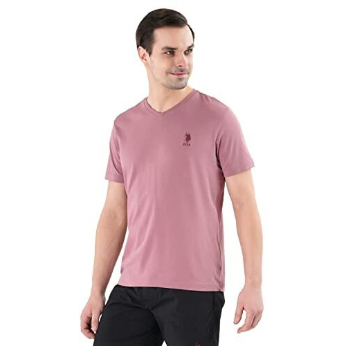U.S. Polo Assn. Mens V-Neck Embroidered Logo I638 Lounge Regular Fit T-Shirt-Pack Of 1 (Deep Pink L)